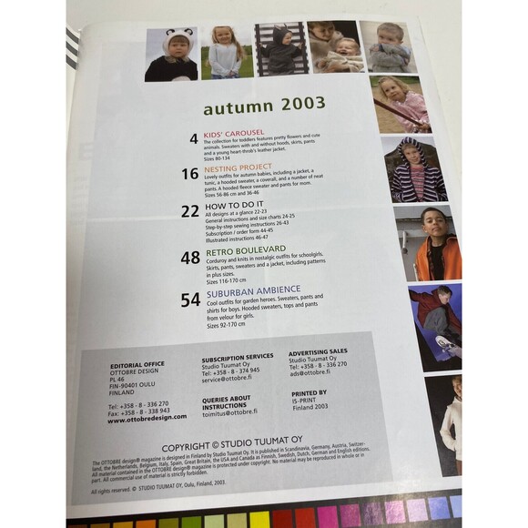 Ottobre Kids Fashion Sewing Pattern Magazine Intact Autumn 2003 - Picture 3 of 4